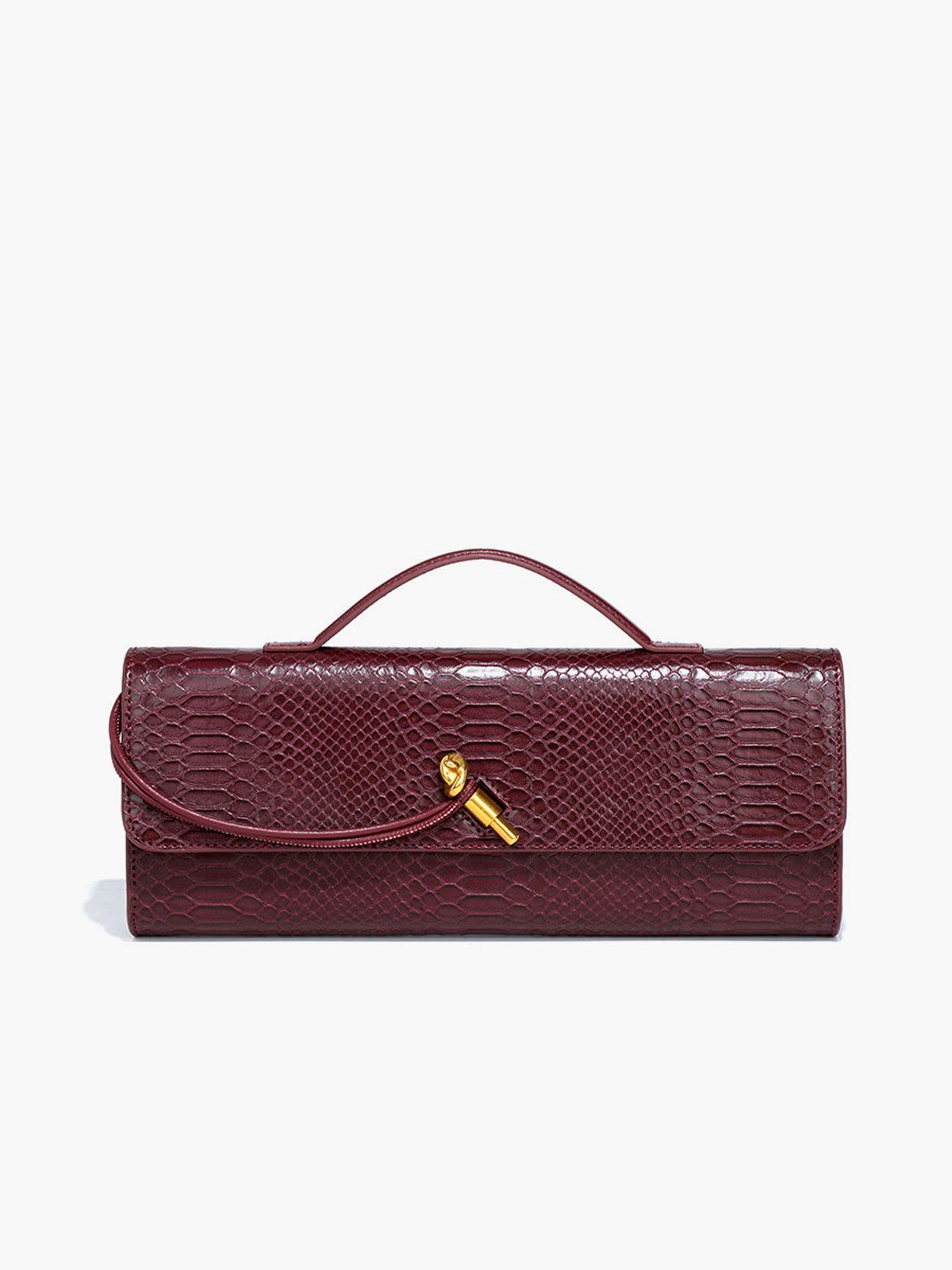 Croc Embossed Clutch Bag | Burgundy Top Handle Design