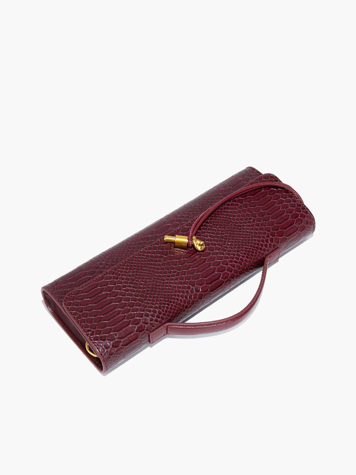 Croc Embossed Clutch Bag | Burgundy Top Handle Design
