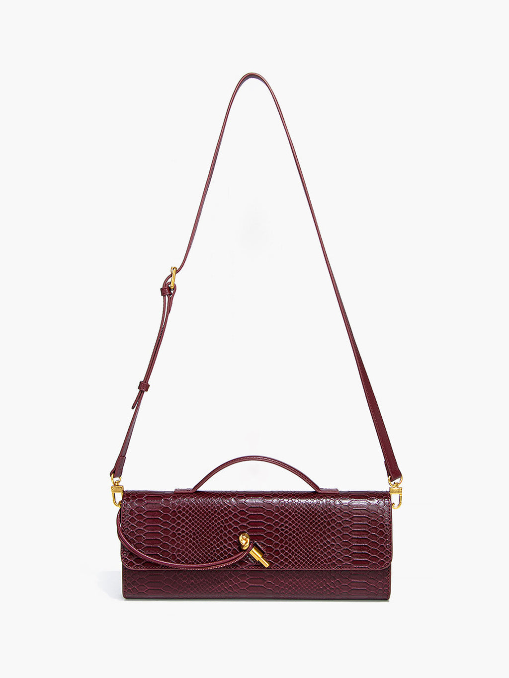 Croc Embossed Clutch Bag | Burgundy Top Handle Design