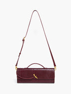 Croc Embossed Clutch Bag | Burgundy Top Handle Design