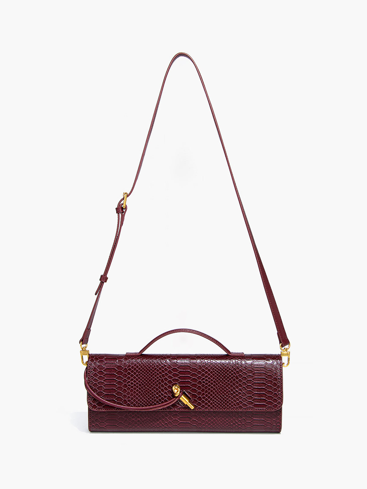 Croc Embossed Clutch Bag | Burgundy Top Handle Design
