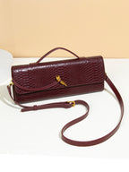 Croc Embossed Clutch Bag | Burgundy Top Handle Design