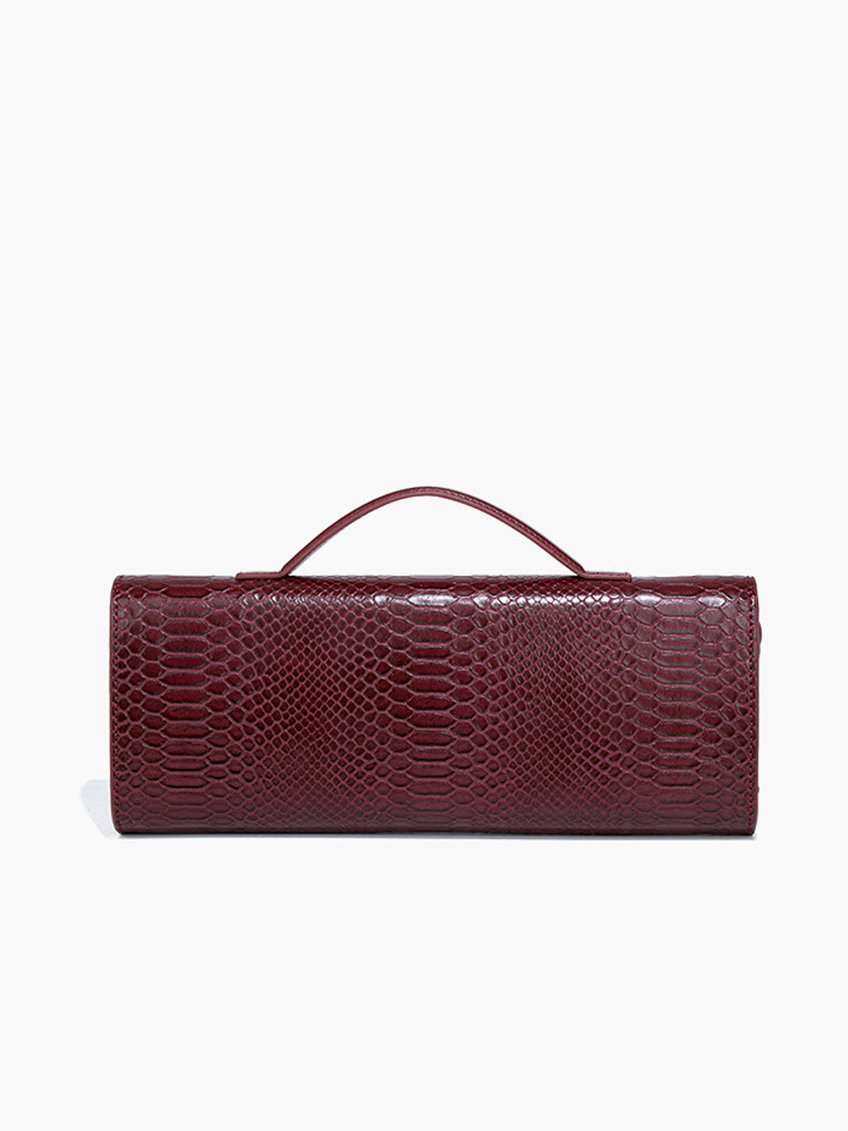 Croc Embossed Clutch Bag | Burgundy Top Handle Design