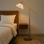 Adjustable Floor Lamp | Brass Wood Base with Pleated Shade
