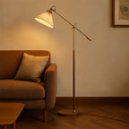 Adjustable Floor Lamp | Brass Wood Base with Pleated Shade
