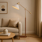Adjustable Floor Lamp | Brass Wood Base with Pleated Shade