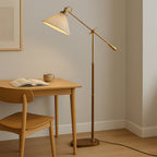 Adjustable Floor Lamp | Brass Wood Base with Pleated Shade