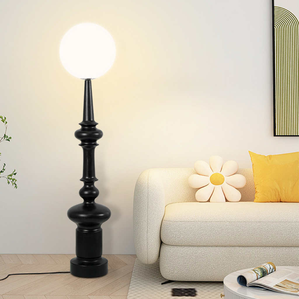 Modern Floor Lamp | Bauhaus Black Metal Base With Globe Shade