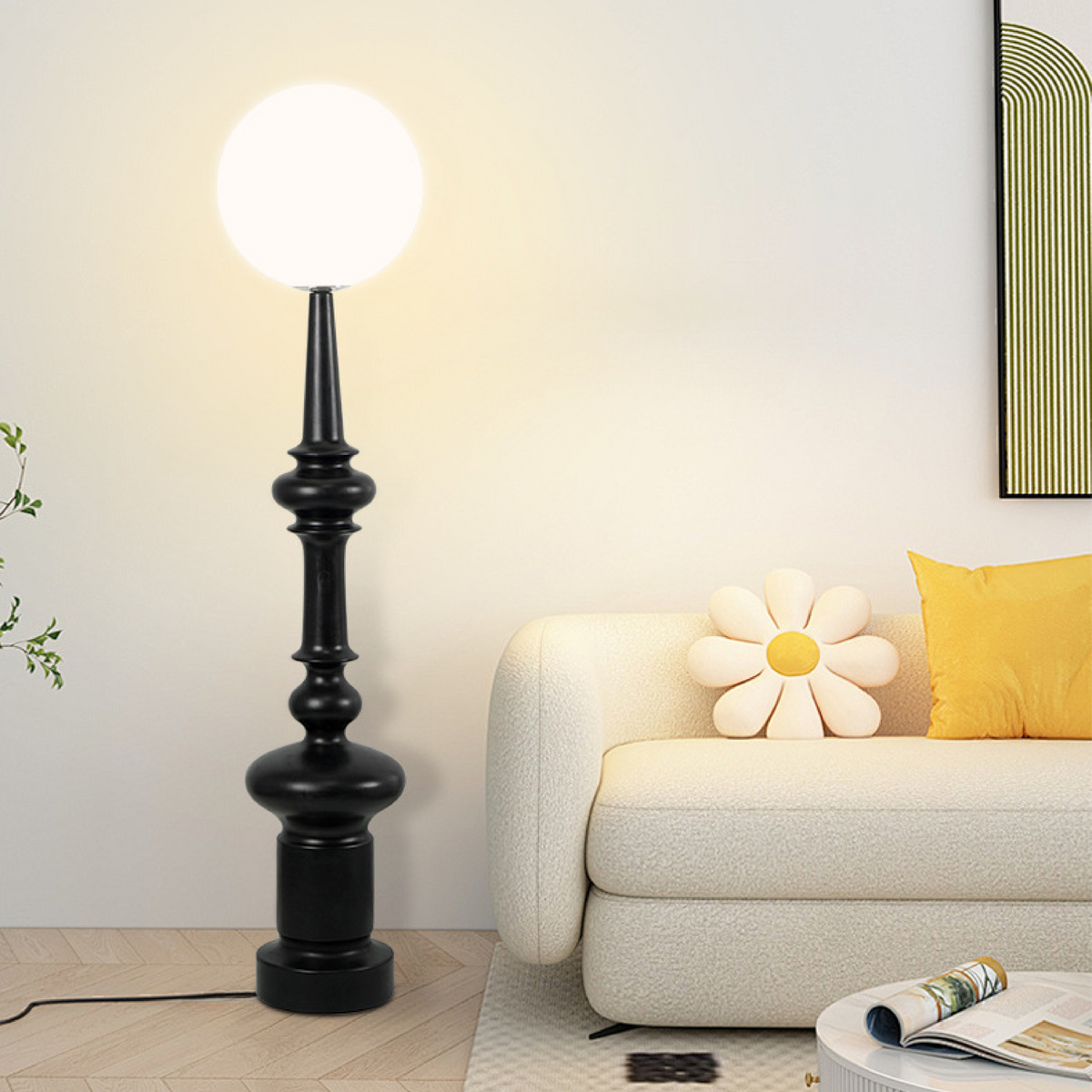 Modern Floor Lamp | Bauhaus Black Metal Base With Globe Shade