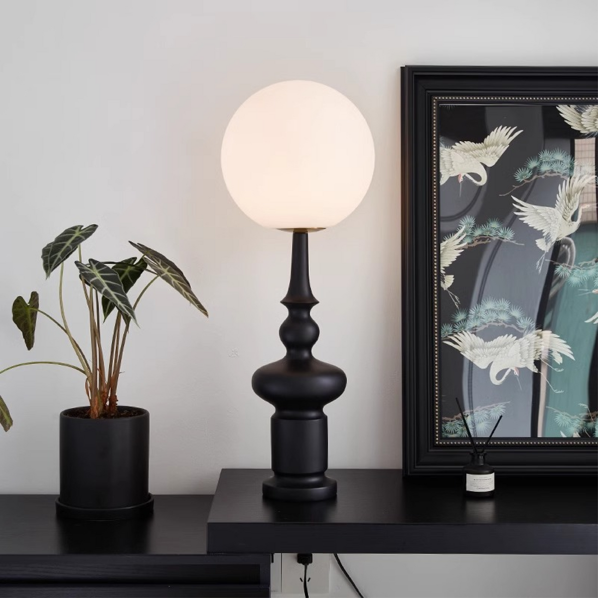Modern Floor Lamp | Bauhaus Black Metal Base With Globe Shade