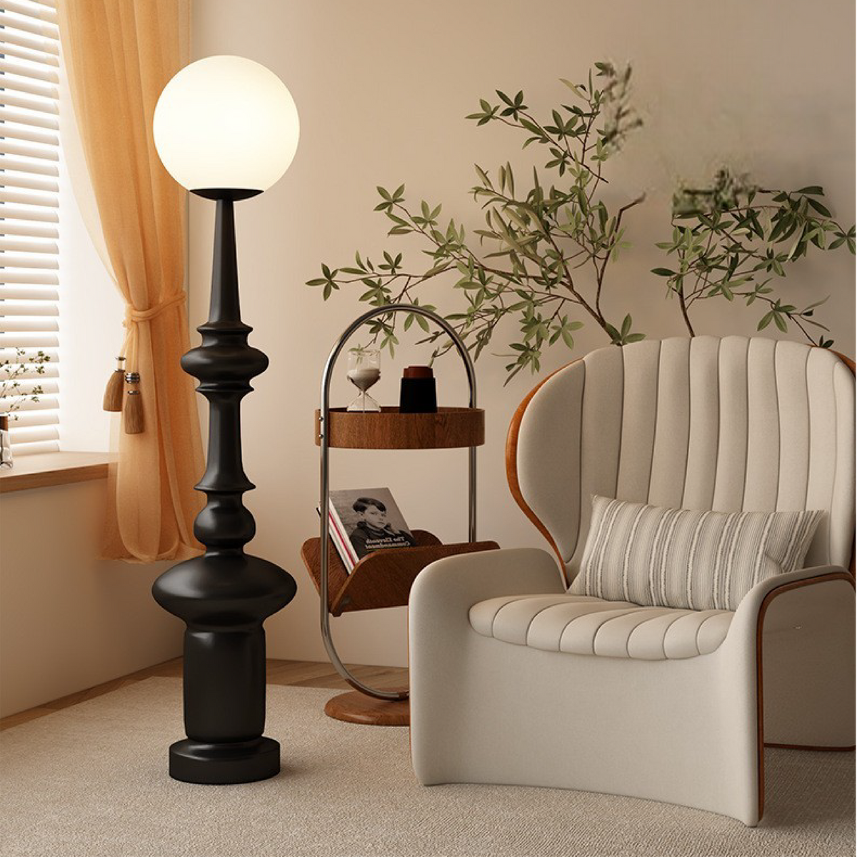 Modern Floor Lamp | Bauhaus Black Metal Base With Globe Shade