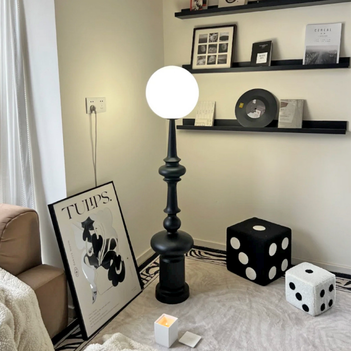 Modern Floor Lamp | Bauhaus Black Metal Base With Globe Shade