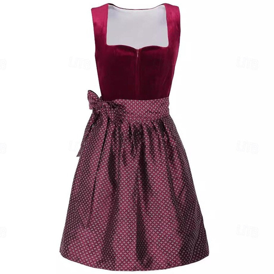 Traditional Dirndl Dress | Burgundy Velvet with Lace Detail
