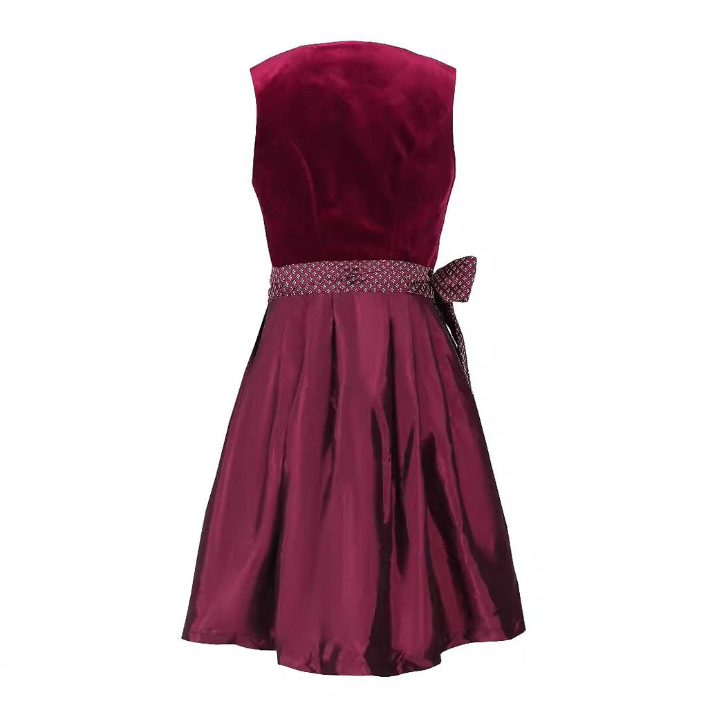 Traditional Dirndl Dress | Burgundy Velvet with Lace Detail