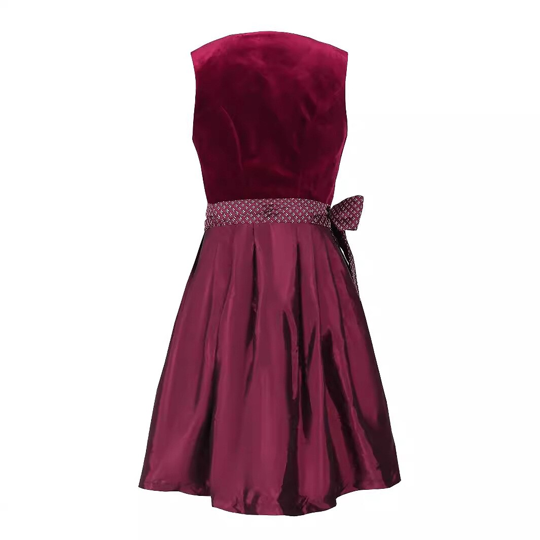 Traditional Dirndl Dress | Burgundy Velvet with Lace Detail