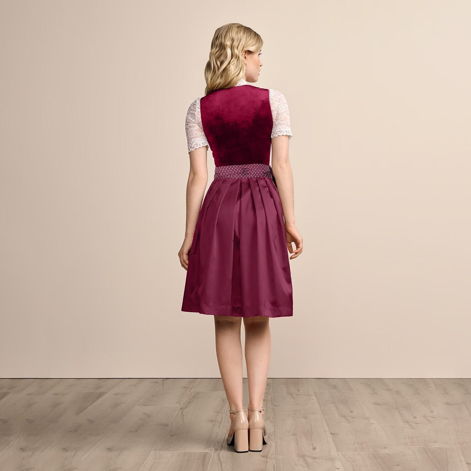 Traditional Dirndl Dress | Burgundy Velvet with Lace Detail