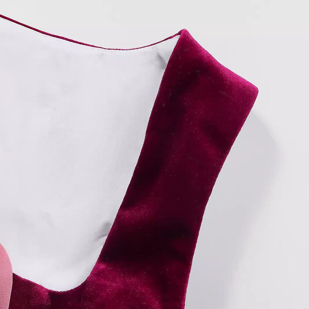Traditional Dirndl Dress | Burgundy Velvet with Lace Detail