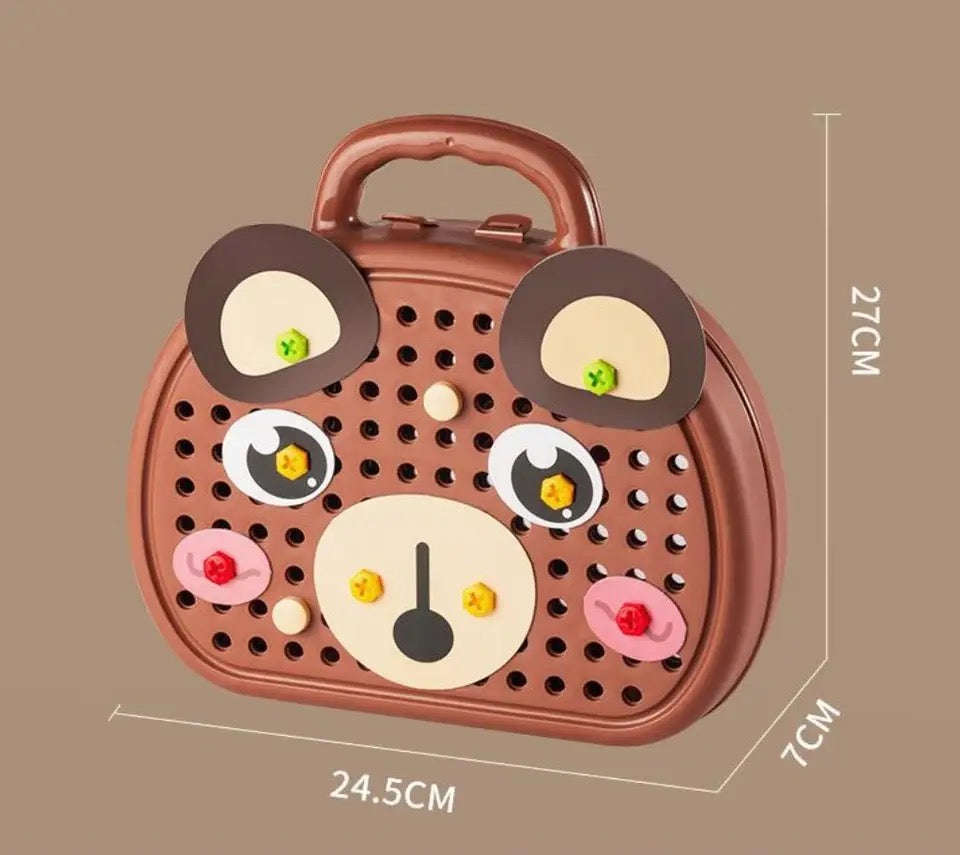 Kids Construction Toy Set | Electric Drill Tool Kit with Bear Carry Case