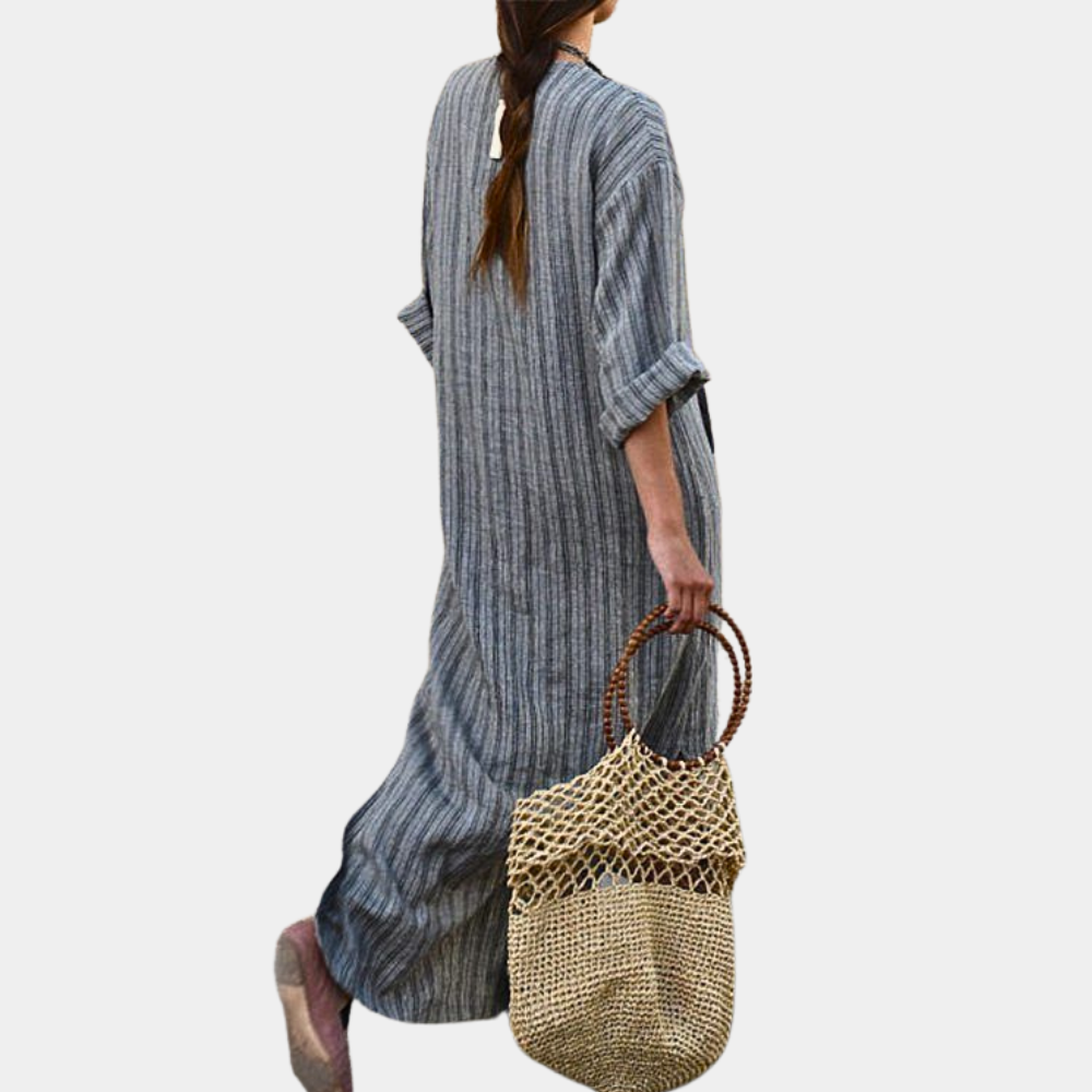 Striped Maxi Dress | Cotton V-Neck Long Loungewear