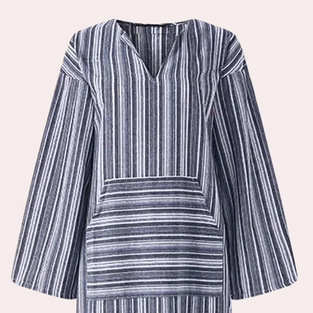 Striped Maxi Dress | Cotton V-Neck Long Loungewear