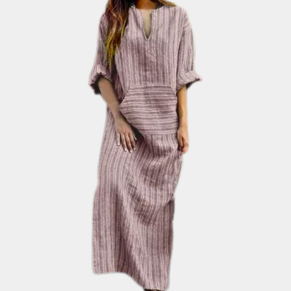 Striped Maxi Dress | Cotton V-Neck Long Loungewear