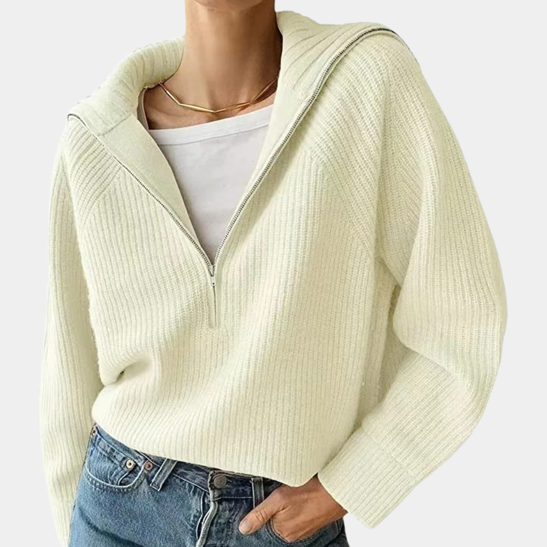 Half Zip Cotton Sweater | Ribbed Knit Loungewear