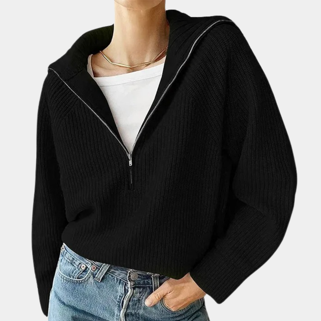Half Zip Cotton Sweater | Ribbed Knit Loungewear