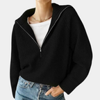Half Zip Cotton Sweater | Ribbed Knit Loungewear