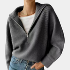 Half Zip Cotton Sweater | Ribbed Knit Loungewear