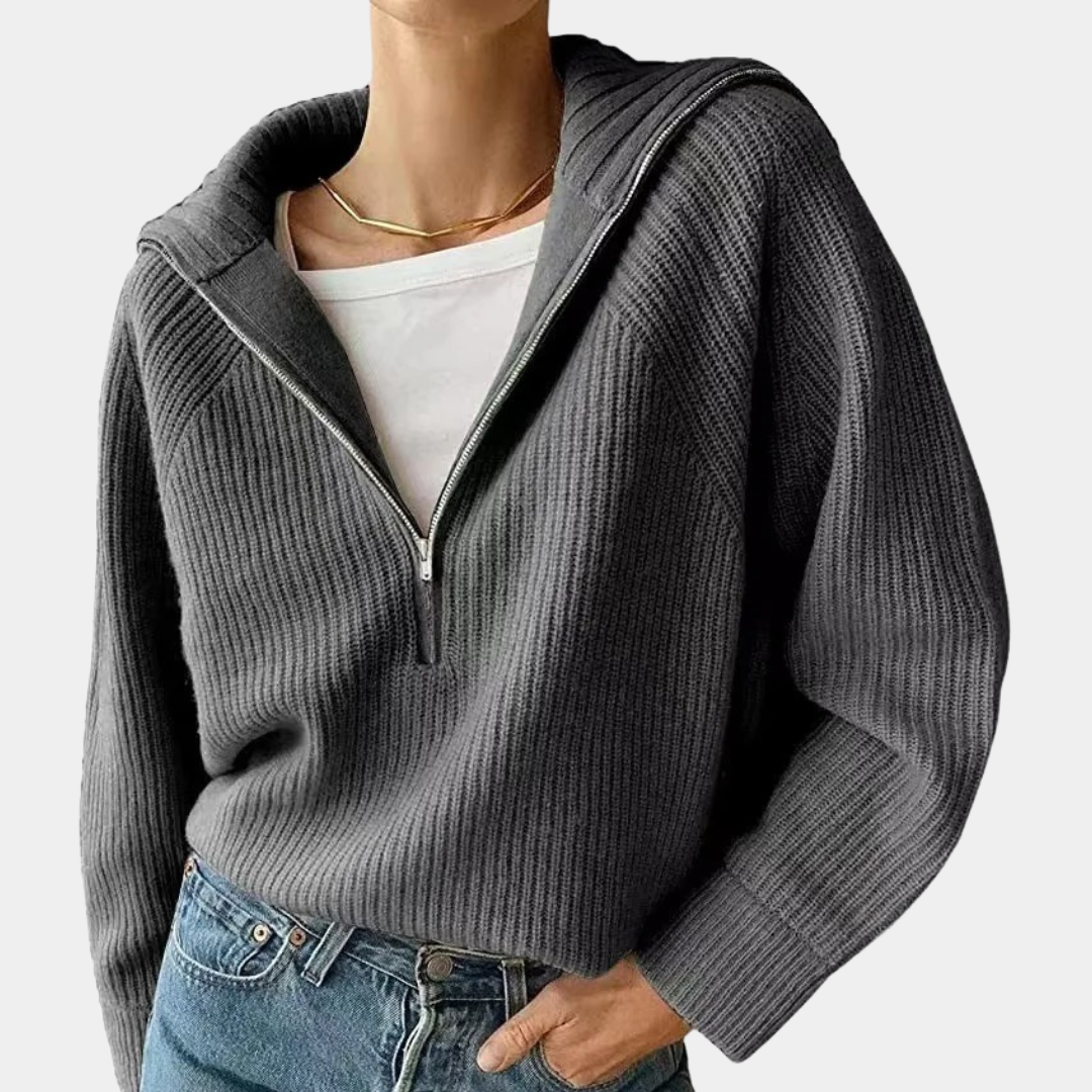 Half Zip Cotton Sweater | Ribbed Knit Loungewear
