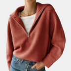 Half Zip Cotton Sweater | Ribbed Knit Loungewear