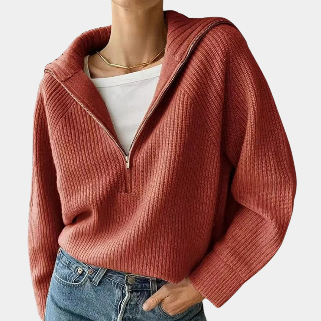 Half Zip Cotton Sweater | Ribbed Knit Loungewear