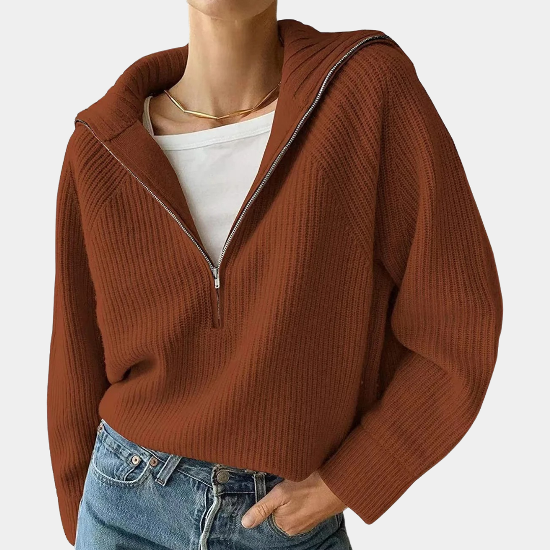 Half Zip Cotton Sweater | Ribbed Knit Loungewear