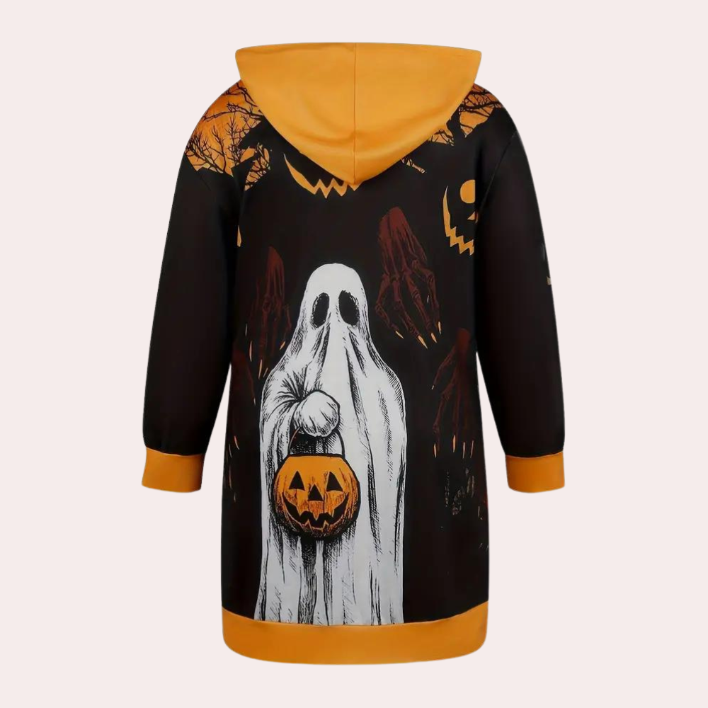 Halloween Hoodie Dress | Ghost & Pumpkin Print Design