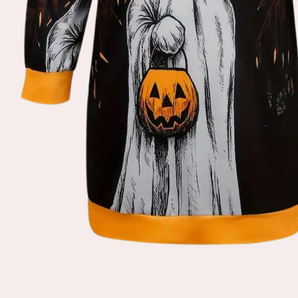 Halloween Hoodie Dress | Ghost & Pumpkin Print Design