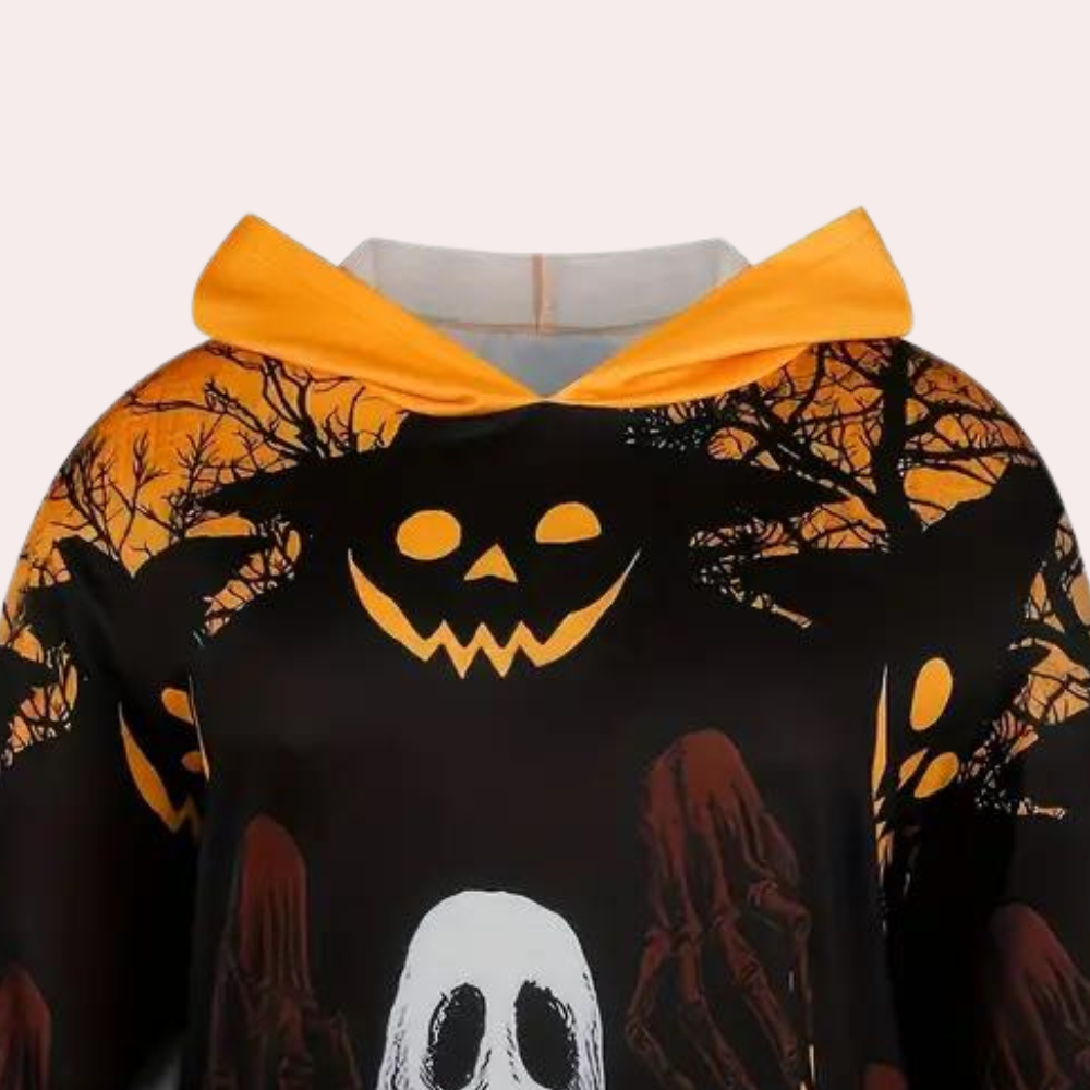 Halloween Hoodie Dress | Ghost & Pumpkin Print Design