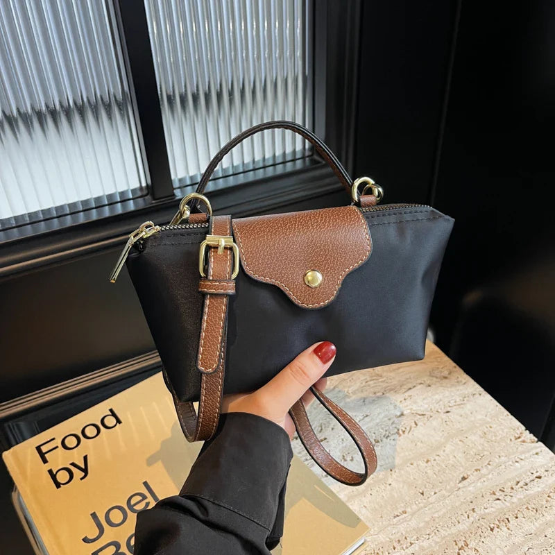 Leather Crossbody Bag | Compact Two-Tone Design with Gold Hardware