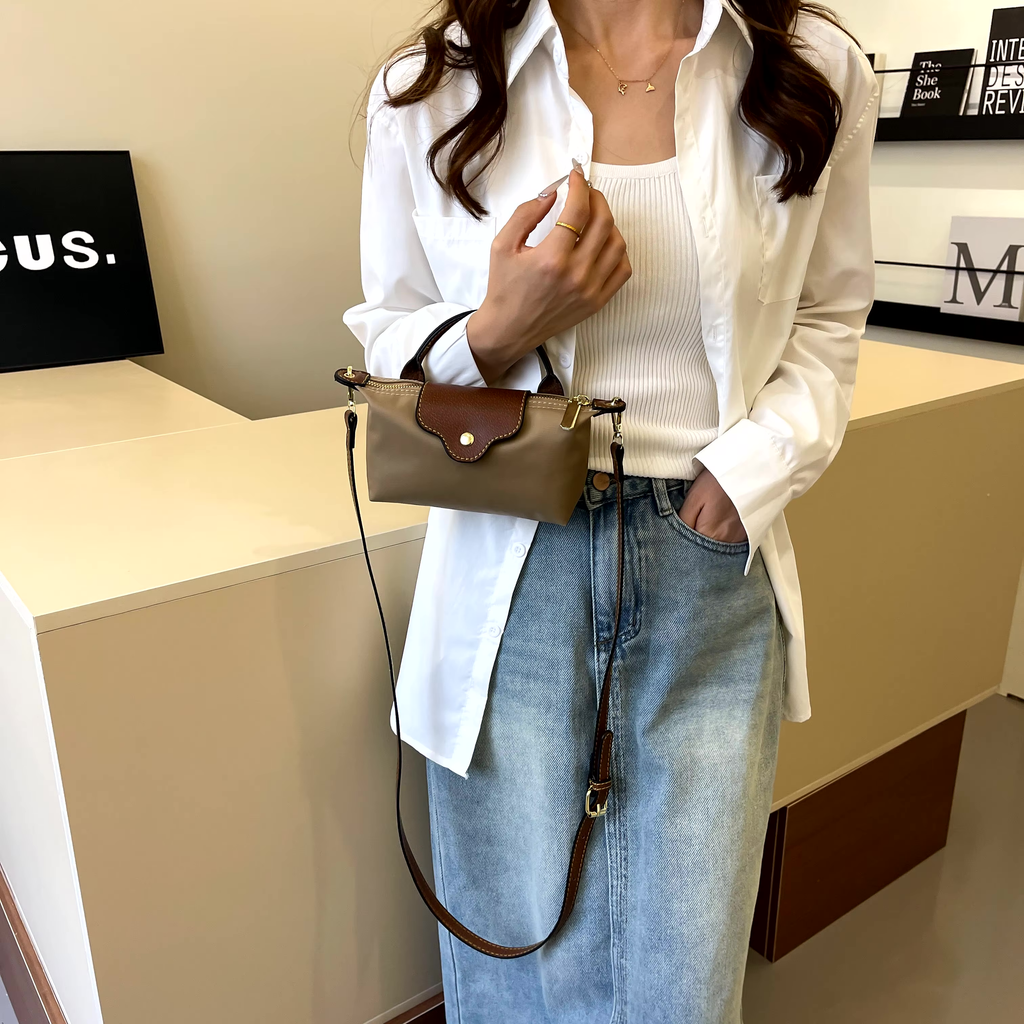 Leather Crossbody Bag | Compact Two-Tone Design with Gold Hardware
