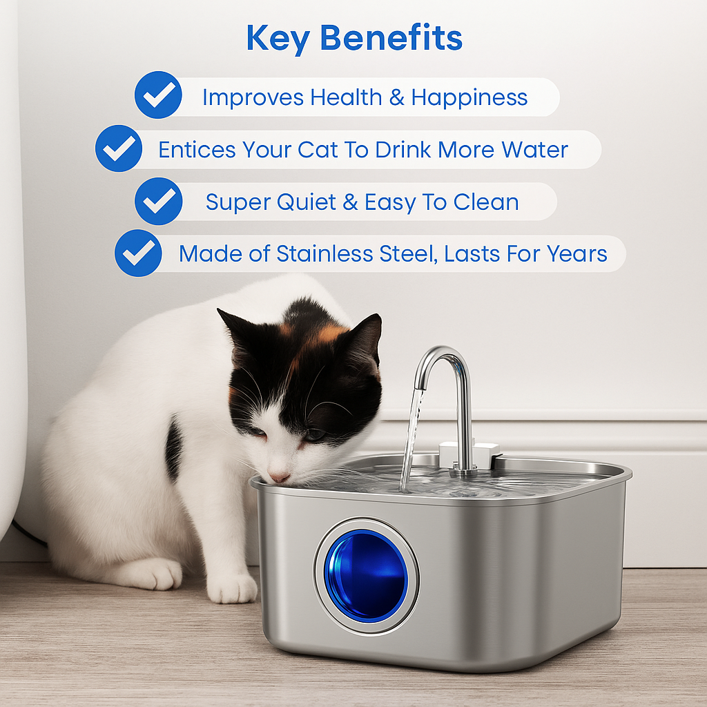 Pet Water Fountain | LED Indicator Stainless Steel Design