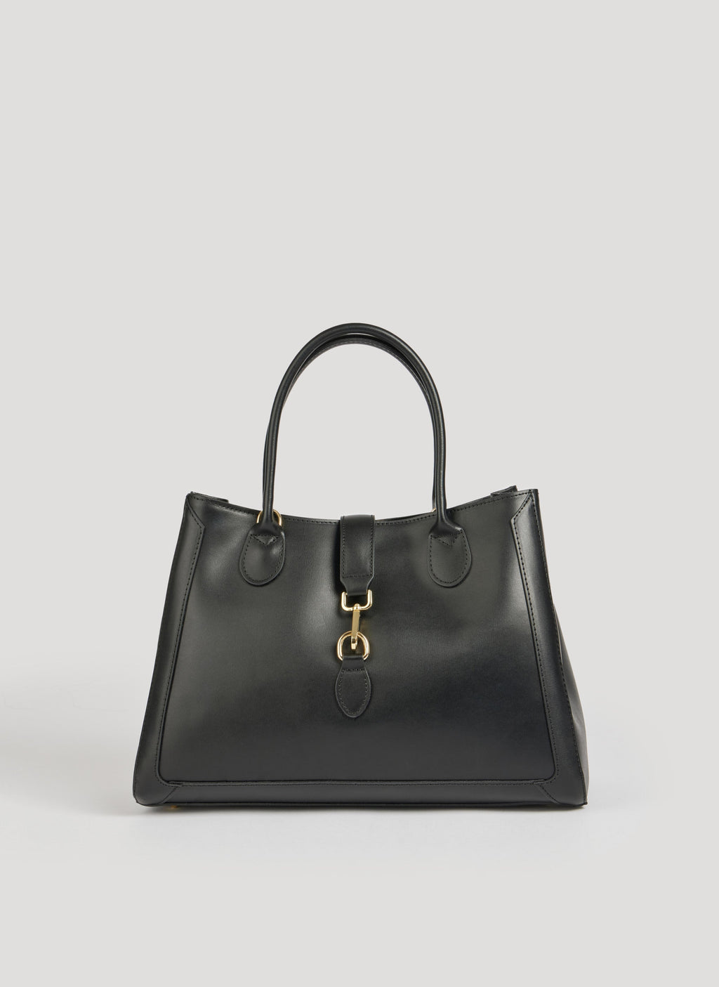Classic Leather Tote Bag | Black Brushed Leather Gold Hardware