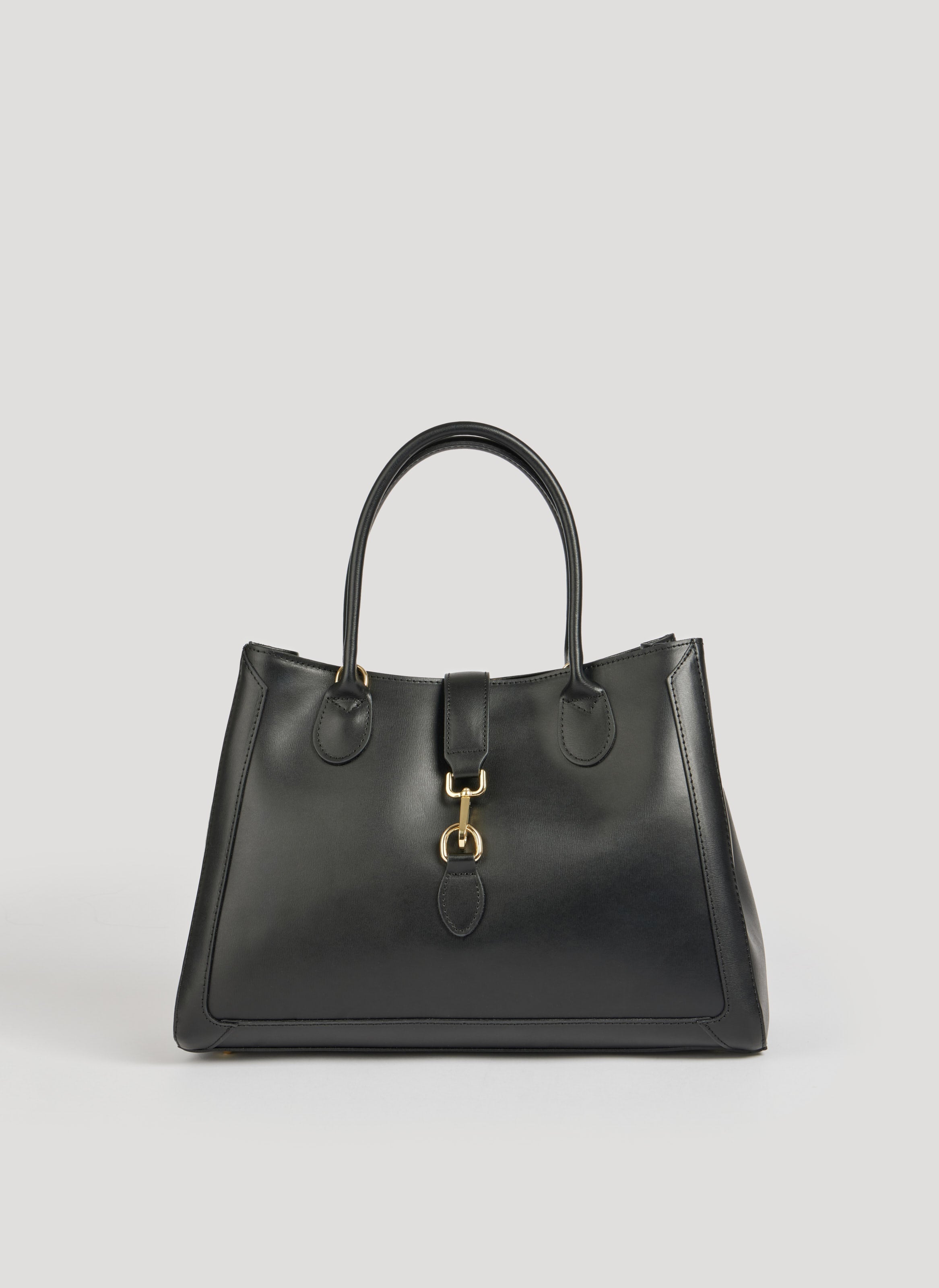 Classic Leather Tote Bag | Black Brushed Leather Gold Hardware