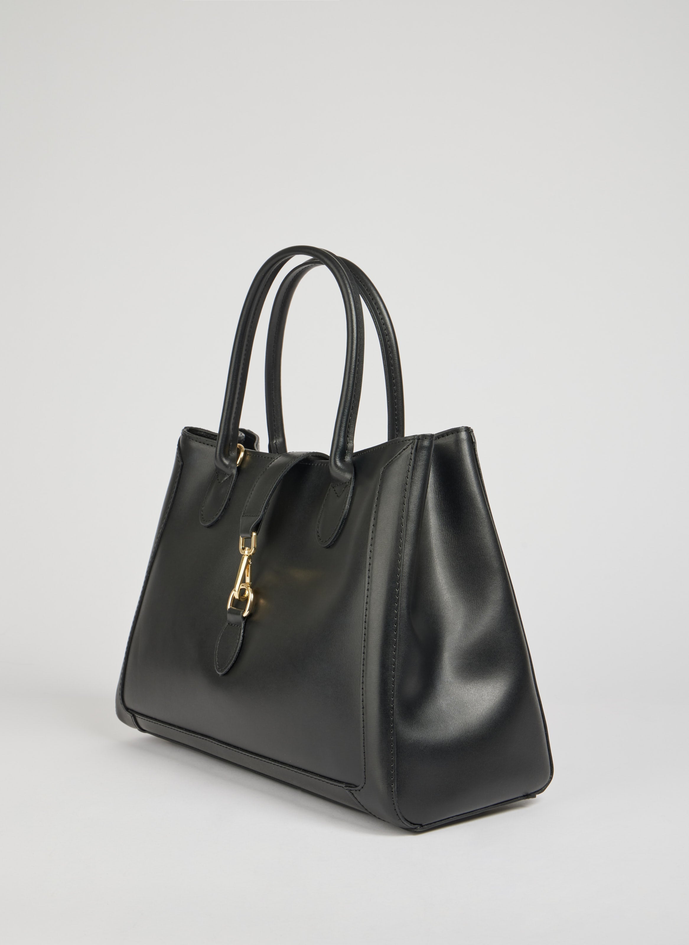 Classic Leather Tote Bag | Black Brushed Leather Gold Hardware