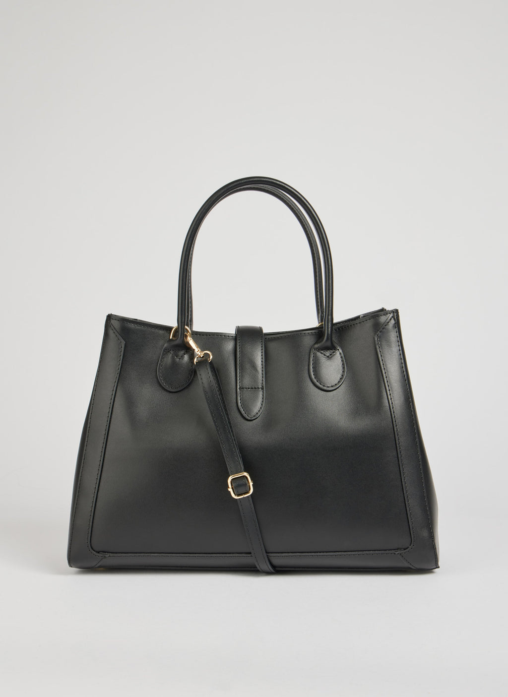 Classic Leather Tote Bag | Black Brushed Leather Gold Hardware