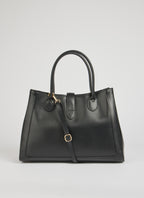 Classic Leather Tote Bag | Black Brushed Leather Gold Hardware