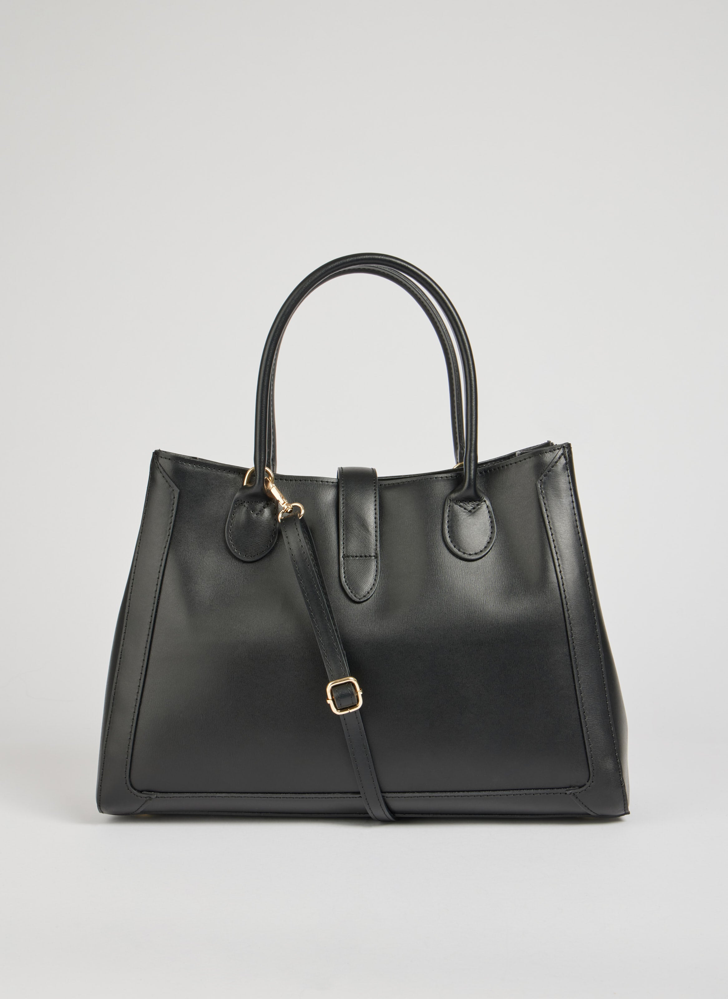 Classic Leather Tote Bag | Black Brushed Leather Gold Hardware
