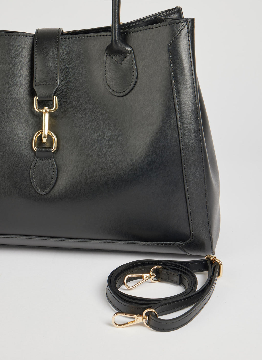 Classic Leather Tote Bag | Black Brushed Leather Gold Hardware