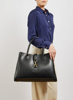 Classic Leather Tote Bag | Black Brushed Leather Gold Hardware