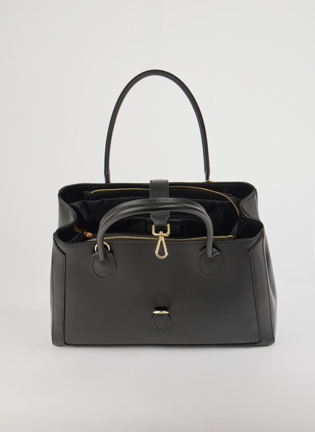 Classic Leather Tote Bag | Black Brushed Leather Gold Hardware