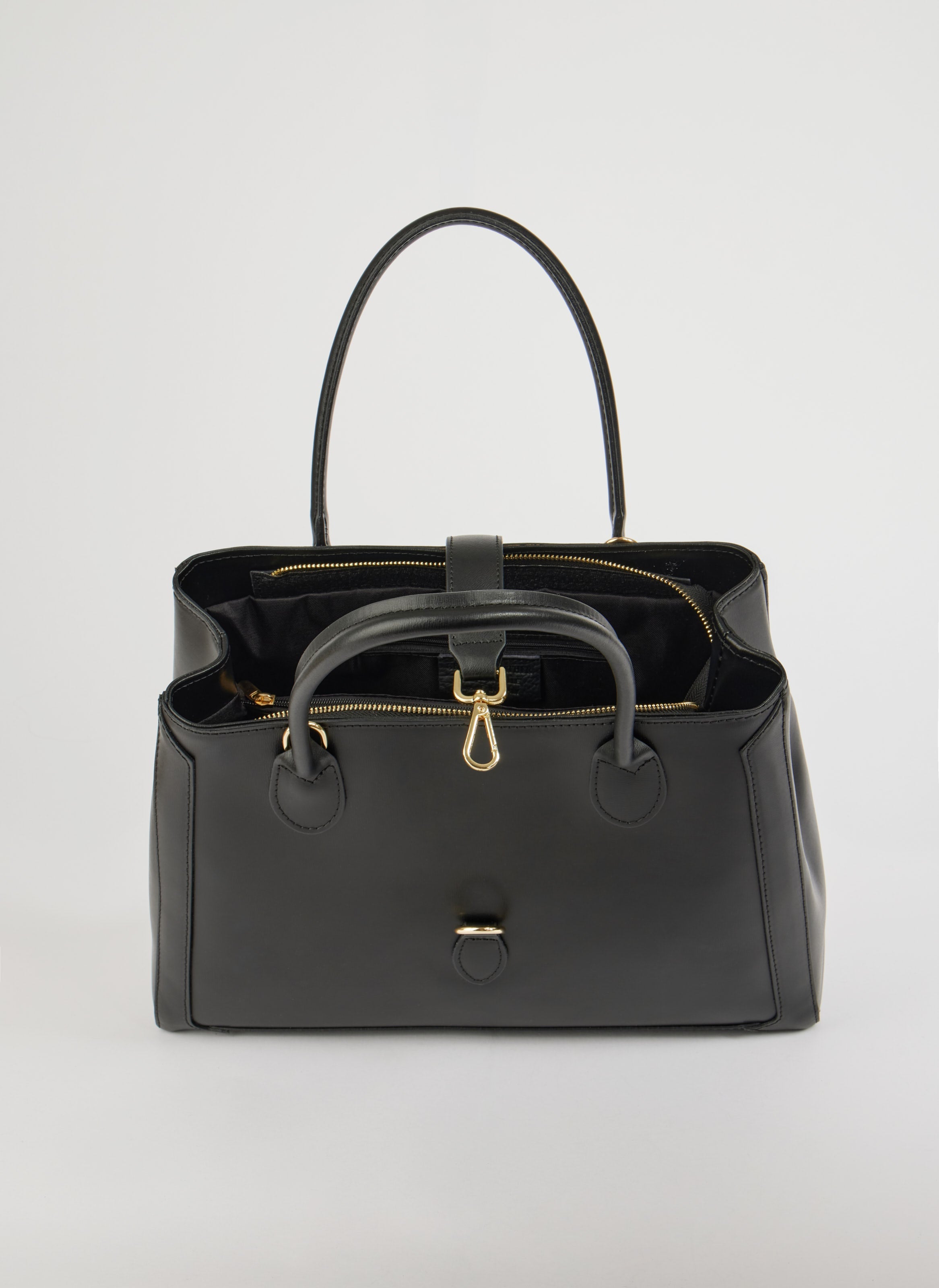 Classic Leather Tote Bag | Black Brushed Leather Gold Hardware
