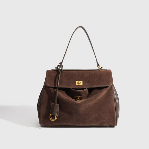 Classic Suede Kelly Bag | Camel Leather Trim Design